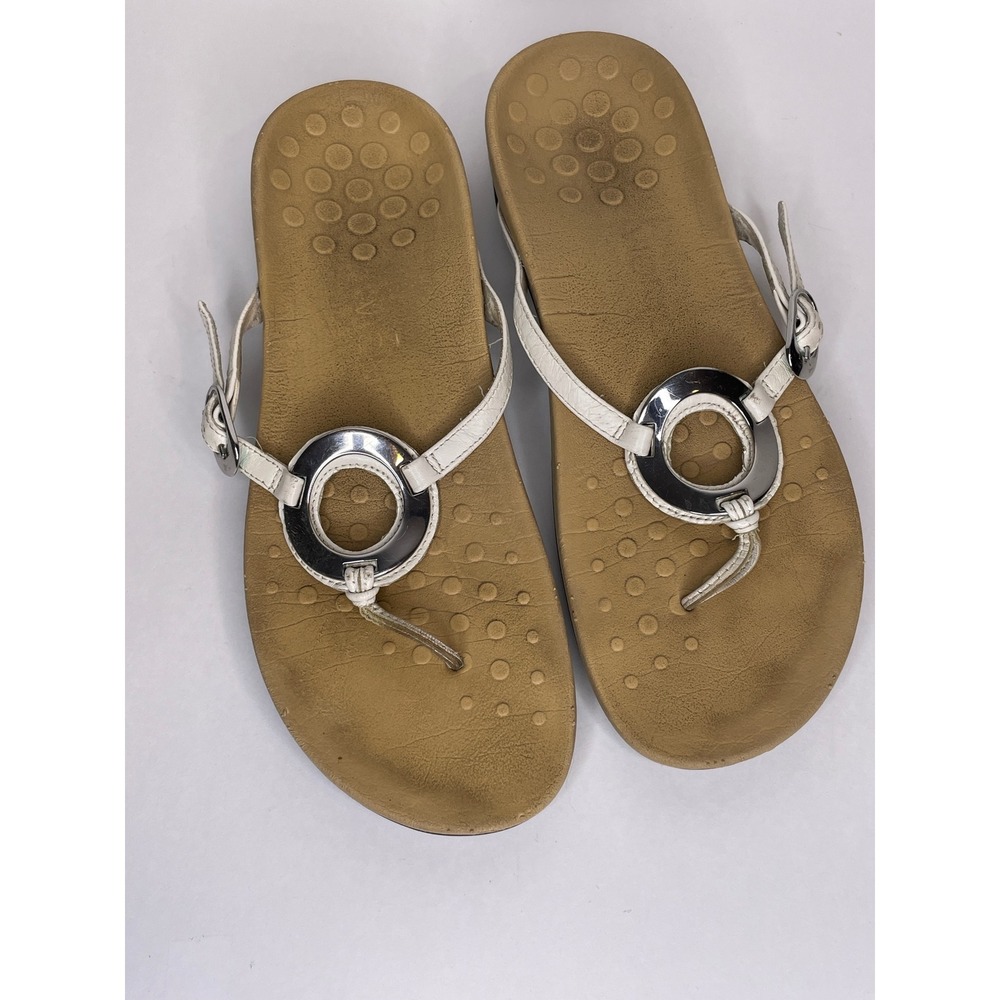 Vionic Women Sandal Orthaheel White Leather O-Ring Slingback 10 White